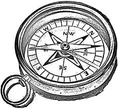 an old compass with two keys attached to the front and back of it, vintage line drawing or engraving illustration