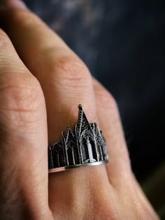 Sterling Silver Gothic Ring, Vintage Ring, Medieval Jewelry, Cathedral Ring, Uniquely Designed Wedding Ring, Holiday Gift - Etsy Gothic Victorian Rings, Goth Jewelry Rings, Goth Silver Jewelry, Goth Wedding Bands, Gothic Architecture Jewelry, Gothic Silver Jewelry, Silver Gothic Jewelry, Gothic Rings Aesthetic, Goth Rings Aesthetic