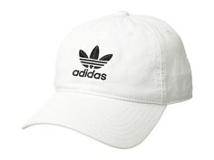 adidas Originals Originals Relaxed Strapback Hat - Caps : White/Black : Kick back with the adidas Originals Relaxed Strapback Hat. Six-panel construction. Embroidered logo at front and back. Adjustable strap at back. 100% cotton. Hand wash cold, lay flay to dry. Imported. Measurements: Circumference: 25 1 4 in Brim: 3 in Black Caps, Athleisure Summer, Adidas Hat, Adidas Kids, Strapback Hats, Black Cap, Profile Design, White Adidas, Back Strap