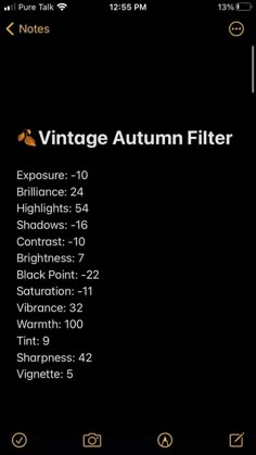 an iphone screen showing the settings for autumn filterr, which is also available on other devices