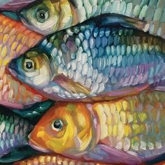 a painting of many different colored fish