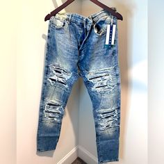 H&M "Moto" Ripped Skinny Fit Jean (Patch Beneath). Nwt. Runs Small But Stretchy... Fitted H&m Denim Jeans, H&m Fitted Blue Jeans, Fitted Blue Jeans From H&m, Fitted Blue Jeans By H&m, H&m Men, Jean Color, Patched Jeans, Denim Jeans Men, Classic Jeans