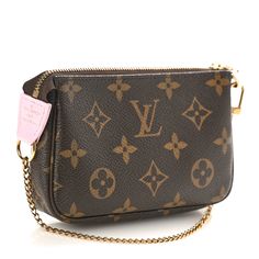 This is the authentic LOUIS VUITTON Monogram 2021 Christmas Animation Japanese Garden Mini Pochette Accessories in Wisteria Pink. This chic small accessory pouch features a playful and colorful design of a Japanese Garden printed onto traditional monogram canvas. The bag features a polished gold chain wrist strap with a clasp at one end for attaching to your handbag. The top zipper opens to a pink fabric interior. Mini Pochette Accessories, Traditional Monogram, Christmas Animation, Pochette Accessories, Garden Mini, Garden Print, Accessory Pouch, Colorful Design, Small Accessories