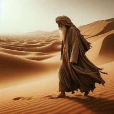 an old man walking in the desert