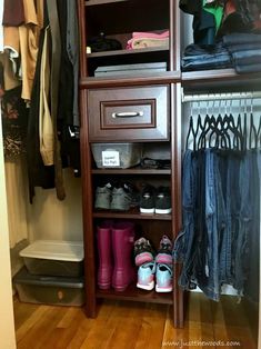 the closet is full of shoes and other things to put in it's drawers