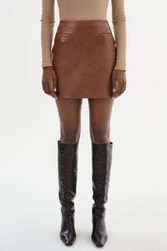 ROWAN | Leather Mini Skirt Work Skirts, Versatile Wardrobe, Leather Mini Skirt, Cute Heels, Day To Night, To Night, Leather Mini Skirts, New Tops, Sweater Blouse