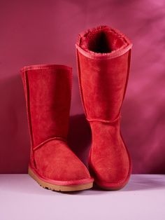 Red Classic Red Winter Boots, Red Suede Boots For Winter, Classic Boots With Red Sole, Red Ugg Boots, Ugg Boats, Tall Ugg, High Quality Boots, Reindeer Headband, Hello Winter