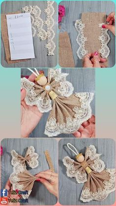 the instructions for how to make an angel ornament with burlocks and lace