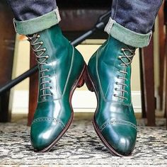 Wedding Dress Boots, Balmoral Boots, Comfortable Mens Dress Shoes, Handmade Leather Boots, Shoe Making, Green Boots, Oxford Boots, Mens Boots Fashion, Mens Leather Boots