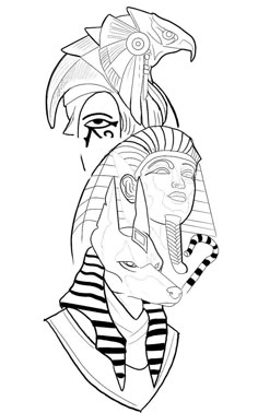 a drawing of an egyptian man with his head in the shape of a mask on top of