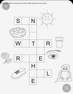 a crossword puzzle with words and pictures to help kids learn how to read the letters