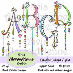 an image of the word abcd with beads and jewels on it's side