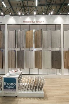 a display in a store filled with lots of different types of wood flooring samples