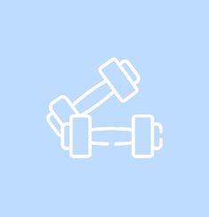 a white line drawing of a pair of dumbbells on a light blue background