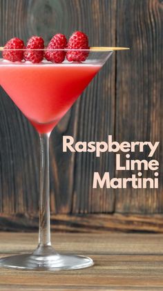 raspberry lime martini is garnished with fresh raspberries