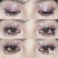 Ethereal Glitter Makeup, Douyin Makeup Fairy, Glittery Korean Makeup, Douyin Glitter Eye Makeup, Korean Glitter Eyeshadow, Pop Makeup, Artsy Makeup, Pretty Eye Makeup