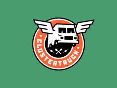 the monster truck logo with wings on it's back and an orange circle around it