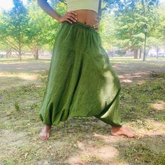 "Handmade in Nepal Material : 100% cotton Size: One Size Waist: Approx.22\" to 44\" Hips: Approx. 22\" to 44\" Length: Approx. 40\" Unisexual Two side pockets This Cotton Harem pants are very comfortable and have the elastic waist allows fitting most sizes. It is perfect for practicing yoga as well as can be dressed up. WE GLADLY ACCEPT FREE RETURNS" Stretch Harem Pants For Festivals, Green Ankle-length Bottoms With Elastic Waistband, Stretch Harem Bottoms For Festival, Spring Harem Yoga Pants, Traditional Baggy Bottoms For Spring, Loose Fit Harem Pants For Festival, Loosely Fitted Harem Pants For Festivals, Stretch Hippie Harem Bottoms, Hippie Full-length Harem Pants With Elastic Waistband