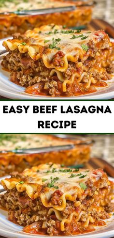 two plates with lasagna casserole on them