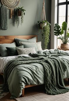 29 Sage Green And Grey Bedroom Ideas: Chic Decor Green Decor Bedroom Room Ideas, Grey Wall Room Ideas Bedroom, Grey And Green Room Ideas Bedroom, Sage Green Bedroom Inspiration, Blue Green Brown Bedroom, Light Green And Grey Bedroom, Sage Green Home Aesthetic, Sage Colored Bedroom, Sage Green Bedding Ideas