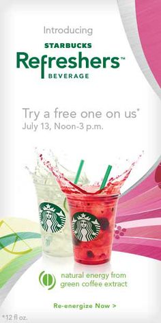 an advertisement for starbucks's refreshers beverage