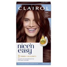 PRICES MAY VARY. Get permanent, silky, natural looking color with Clairol Nice'n Easy 5M Medium Mahogany. Creates 3 salon tones and highlights in 1 simple step using Color Blend technology Covers 100% of grays with complemenatary highlights and lowlights for an authentic look Our breakthrough non-drip Color Care permanent cream has conditioners built into every step to make your hair soft and shiny One hair color application kit: ColorBlend Formula, ColorBlend Activator, CC Plus ColorSeal Condit Auburn Hair Box Dye, One Hair Color, Mahogany Brown Hair, How To Dye Hair At Home, Low Alcohol Drinks, Beach Blonde, Brown Hair Color, Mahogany Brown, Gray Coverage