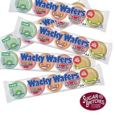 three packs of wacky wafers are stacked on top of each other