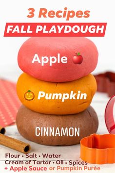 three rocks stacked on top of each other with the words apple, pumpkin and cinnamon