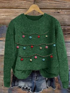 Christmas Sweater Embroidery Ideas, Christmas Embroidery Sweater, Stitched Sweater, Colorful Christmas Lights, Sweater Ideas, Embroidery Sweater, Embroidery Christmas, Cozy Knit Sweater, Colorful Christmas