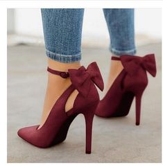 Sepatu Pump, Black Wedding Shoes, Kasut Tumit Tinggi, Bow High Heels, Cute High Heels, Bow Fashion, Elegant High Heels