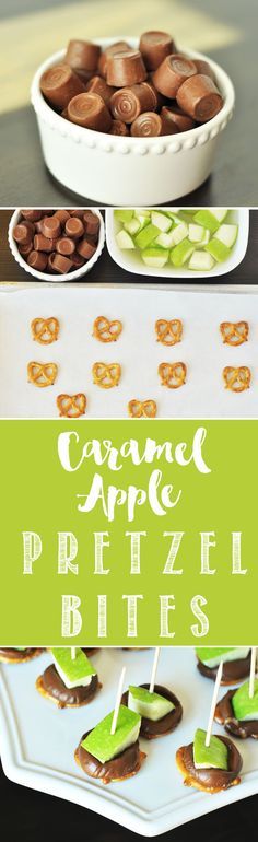 caramel apple pretzel bites on a platter with the title overlay