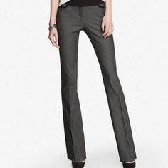 Express Columnist Pants In Gray W/ Black Detail In 10 Short Gray Full-length Bottoms For Office, Gray Stretch Pants For Formal Occasions, Gray Full-length Office Bottoms, Gray Full Length Office Bottoms, Gray Office Trousers, Mid-rise Gray Pants For Fall, Elegant Gray Workwear Bottoms, Gray Mid-rise Pants For Fall, Chic Gray Pants For Workwear