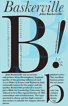 a poster with the words baskerville written in black and white on a blue background