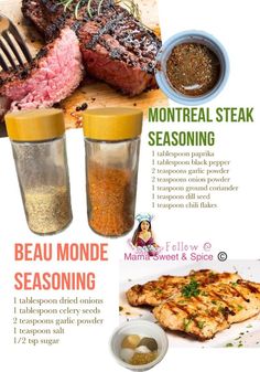 the menu for steak seasoning is shown in this advertiser's advertisement