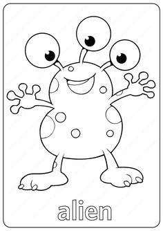 a coloring page with the word alien