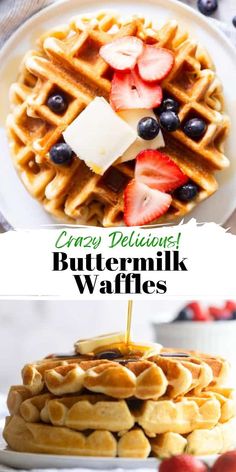 These Crisp and Fluffy Buttermilk Waffles will make all your brunch dreams come true. These waffles are thick but still light, slightly crisp on the outside and fluffy on the inside. Your family will be asking for these every weekend!