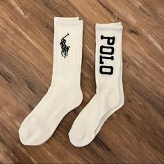 Mens Vintage Polo Ralph Lauren Crew Sock Set, Two Pair, Great Condition New Without Tags, Offers Welcome. Casual White Socks, Comfortable White Socks With Letter Print, Casual Cotton Letter Print Socks, White Breathable Cotton Socks, Casual Blue Socks With Letter Print, Sock Set, Crew Sock, Vintage Polo Ralph Lauren, Lauren White