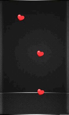 the red hearts are floating in the black square with white dots on it's surface