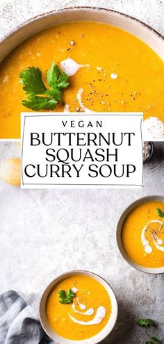 two bowls of butternut squash curry soup