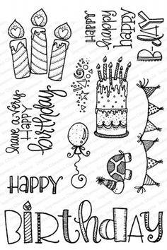 a birthday card with the words happy birthday written in black and white ink on it