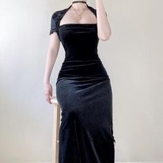 Vampy Prom Dress, Retro Muse, Black Velvet Gown, Y2k Goth, Velvet Gown, Fairytale Dress