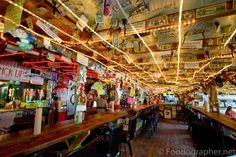 the inside of a restaurant with lots of lights