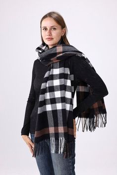 Gorgeous Plaid Scarf, Earthtones! Hot colors this season yet classy too!  A great gift for her, wear over coat,jacket of sweater  and very eye catching, a head turner! Multi color  Black brown combo ! High Quality, Super soft & nice weight!  100% Polyester One size Dimensions: 80inches x 26 inches Machine Washable Gentle Cycle or Hand Wash Cold Water Shipping: ~Orders will ship within 1-2 business days. You can check the status of your order anytime by clicking on "purchases" on your account. Et Shawl Black, Hot Colors, Boho Scarf, Winter Shawl, Boho Scarfs, Plaid Blanket Scarf, Plaid Blanket, Oversized Scarf, Scarf Women