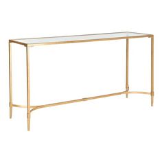 a gold metal and glass console table