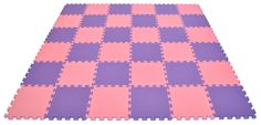 a pink and purple checkered floor mat on white background with clipping for text