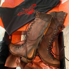 Free Birds. Never Worn Out. Brand New From The Box. Comes With A Sole. Freebird Boots, Tall Lace Up Boots, Granny Boots, Bella Hadid Outfits, Freebird By Steven, Gladiator Heels, Grey Boots, Leather Lace Up Boots, Grey Shoes