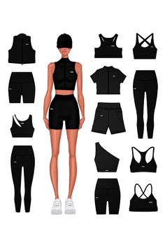 Gym Clothes Branding Ideas, Activewear Design Sketch, Active Wear Mood Board, Gym Clothes Design, Active Wear Design, Active Wear Brand Name Ideas, Active Wear Branding, Active Wear Fashion Illustration, Sportwear Outfit Woman