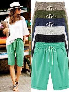 Casual Linen Pants, Cutout Blouse, Short Pant, Shorts Cotton, Casual Bottoms, Linen Casual, Cotton Bottoms, Shorts For Women, Casual Stripes