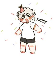 a drawing of a boy with a birthday hat on and the words nope written in front of him