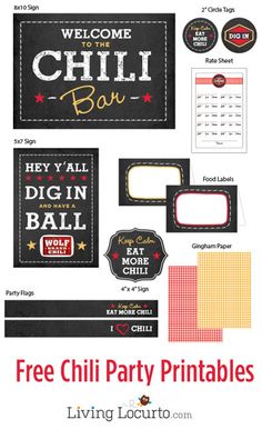 the free chili party printables are perfect for your next celebration or any special occasion